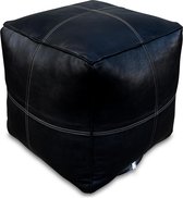 Leren poef Zwart - Vierkant - Modern - Handgemaakt - 40 × 40 × 40 cm - Gevuld geleverd - POUFS&PILLOWS