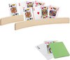 Afbeelding van het spelletje 2x stuks Speelkaarthouders - inclusief 54 speelkaarten groen geruit - hout - 35 cm - kaarthouders