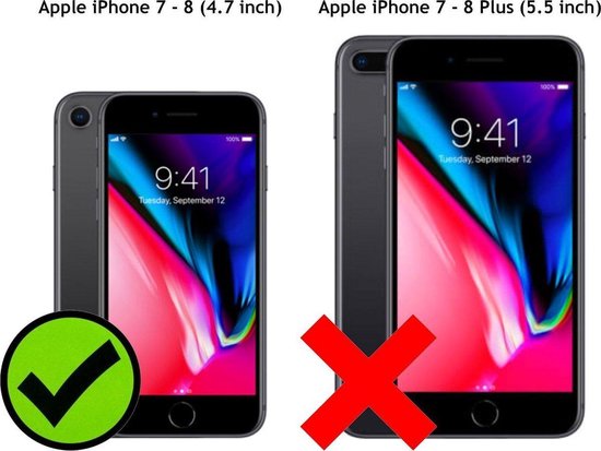 Comparaison iPhone 7/8 (convient) avec iPhone 7/8 Plus (ne convient pas).