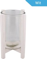 Lantaarn op houten voet van WDMT™ | ø 19 x 27,5 cm | Glazen kaarsenhouder met een houten frame | Lantaarn, windlicht of kaarsenhouder | Wit