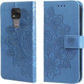 Voor Motorola Moto G Play 2021 7-bloemblaadje Bloemen Embossing Patroon Horizontale Flip PU Lederen Case met Houder & Kaartsleuven & Portemonnee & Fotolijst (Blauw)