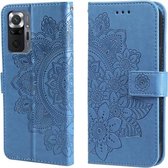 Voor Xiaomi Redmi Note 10 Pro / Note 10 Pro Max 7-bloemblaadje Bloemen Embossingpatroon Horizontale Flip PU-lederen hoes met houder & kaartsleuven & portemonnee & fotolijst (blauw)