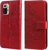 Voor Xiaomi Redmi Note 10 4G / Note 10s 7-bloemblaadje Bloemen Embossingpatroon Horizontale Flip PU-lederen hoes met houder & kaartsleuven & portemonnee & fotolijst (rood)