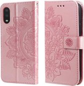 Voor Samsung Galaxy A02 7-bloemblaadje Bloemen Embossing Patroon Horizontale Flip PU Lederen Case met Houder & Kaartsleuven & Portemonnee & Fotolijst (Rose Goud)