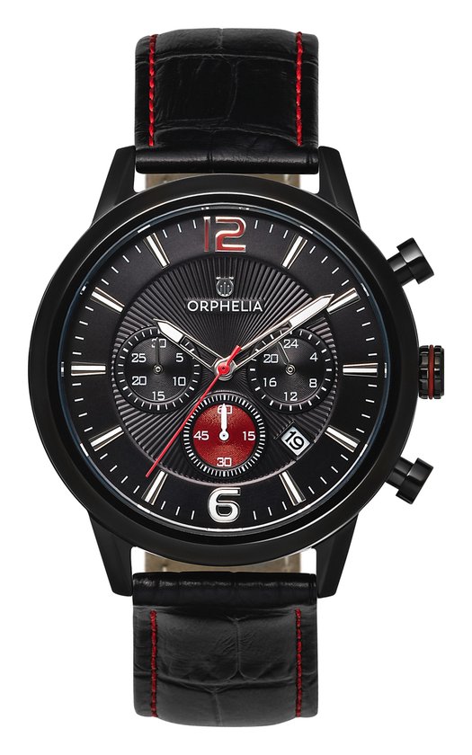 ORPHELIA Mens Chronograph Watch Tempo-Limitededition Black Leather