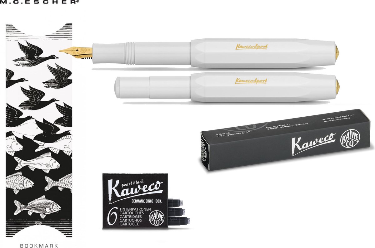 Kaweco Vulpen Sport Classic WIT (EXTRA FINE) met doosje vullingen en boekenlegger
