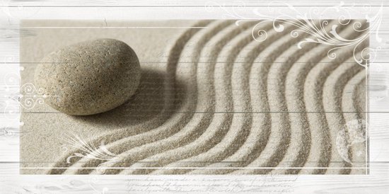 Tuinposter - Zen / Steen / Zand - Collage steen in Beige / wit / zwart / bruin - 60 x 120 cm