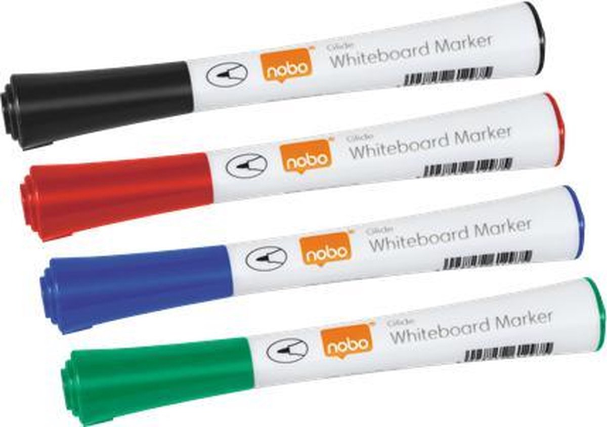 Nobo Glide Droog-uitwisbare Whiteboard Markers met Fijne Punt - 4 Stuks - Geassorteerde Kleuren
