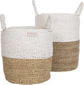 Bandung Zeegras Opberg mand Naturel / Wit Set van 2 ( XS / S )