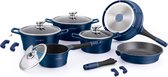 Royalty Line - Set Lot 14-delige Pannenset inductie - Pannensets - Glazen deksel - Met afneembare handgreep - Marmeren interieur -PFAS-vrij - Blauw