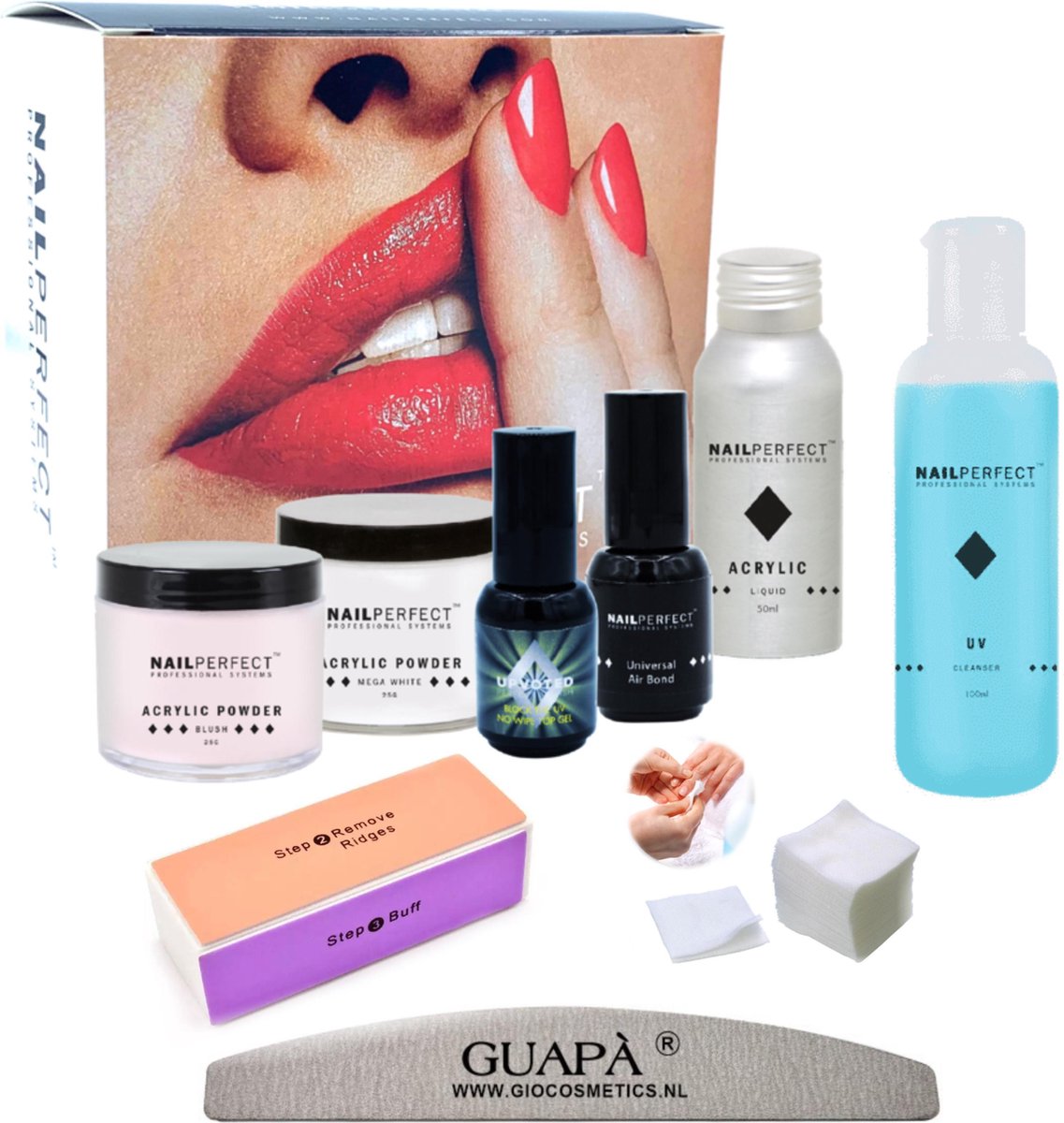 Goedkoopste GUAPÀ® acryl nagels starterspakket | 9 Delig | Inclusief acryl poeder, acryl vloeistof & nail prep
