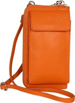 AmbraModa GLX21 - Italiaanse portemonnee telefoontasje schoudertas clutch bag gemaakt van echt leer. Oranje