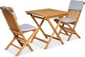 Garland Zitgroep Bristol Teakhout Tafel 2 Stoelen Inklapbaar Kussen grijs