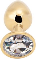 PLGZ - Rosebud Metalen Buttplug - Goud - Transparante Siersteen - Verkrijgbaar in 3 maten Small