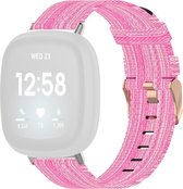 By Qubix geschikt voor Fitbit Versa 3 & Sense 1 - Canvas nylon bandje - Roze Smartwatchbandje bandje Armband Polsband Strap Band Watchband