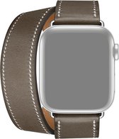 Double leather leer Loop bandje - Grijsbruin - Geschikt voor Apple Watch 38mm - 40mm - 41mm - Compatible Apple watch bandje - smartwatch bandje leder