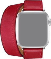 Double leather leer Loop bandje - Rood - Geschikt voor Apple Watch 42mm - 44mm - 45mm - Ultra - 49mm - Compatible Apple watch bandje - smartwatch