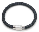Dielay - Armband Dames - Gevlochten Leer / Leder - Sluiting RVS - Lengte 19 cm - Zwart