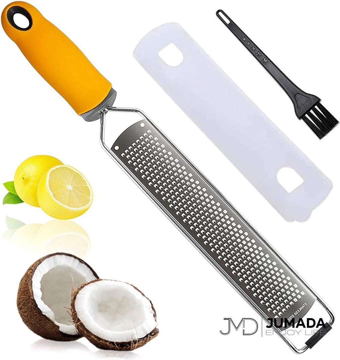 Jumada's Citroenrasp Citrusrasp Zesteur Peeling Keukenaccessoire Met Schoonmaakkwast Anti-slip Oranje Zilver