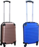 Travelerz kofferset 2 delige ABS handbagage koffers - met cijferslot - 27 liter - blauw - rose goud