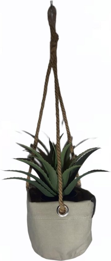 Plantenhanger - Mand - Textiel - Hangmand aan touw - Plantenzak - Planten pot - Plantentas - Taupe - 18cm