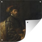 Toile de jardin Homme assis avec un bâton - Peinture de Rembrandt van Rijn - 100x100 cm