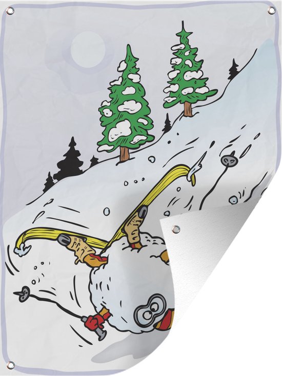 Une illustration d'un skieur tombant comme une boule de neige. Affiche de  jardin 60x80... | bol.com