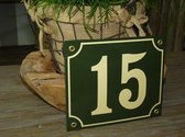 Emaille huisnummer 18x15 groen/creme nr. 15