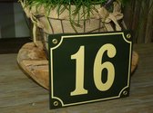 Emaille huisnummer 18x15 groen/creme nr. 16