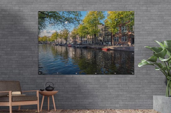 Tuinposter 180x120 cm - Tuindecoratie De Prinsengracht in het centrum van Amsterdam - Poster voor in de tuin - Buiten decoratie - Schutting tuinschilderij - Tuindoek muurdecoratie - Wanddecoratie balkondoek