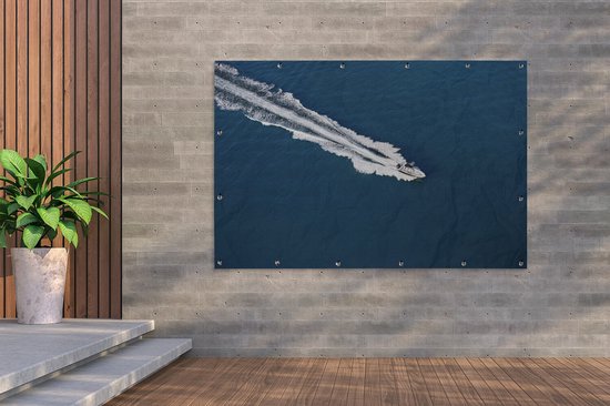 Affiche de jardin vue aérienne de hors-bord dans l'océan 180x120 cm - Toile de jardin / Toile d'extérieur / Peintures d'extérieur (décoration de jardin) XXL / Groot format!
