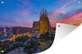 Tuinposter - Tuindoek - Tuinposters buiten - Zonsondergang achter de Sagrada Familia in Spanje - 120x80 cm - Tuin