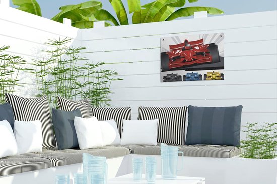 Quatre illustrations de voitures de course en différentes couleurs affiche de jardin 40x30 cm - petit - Toile de jardin / Toile d'extérieur / Peintures pour l'extérieur (décoration de jardin)