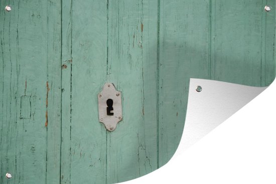 Tuindecoratie Sleutelgat op blauw-groene deur - 60x40 cm - Tuinposter |  bol.com