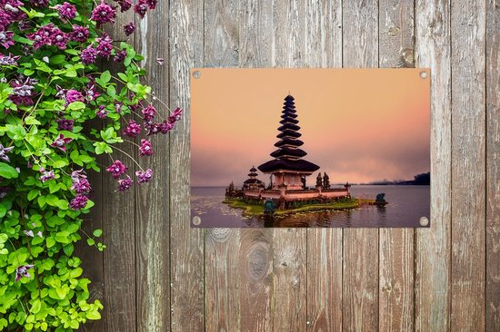 Décoration de jardin Temple Pura Ulun Danu Bratan à Bali pour ciel rose - 60x40 cm - Affiche de jardin - Toile de jardin