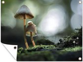 Tuinschilderij Slak op een paddenstoel - 80x60 cm - Tuinposter - Tuindoek - Buitenposter