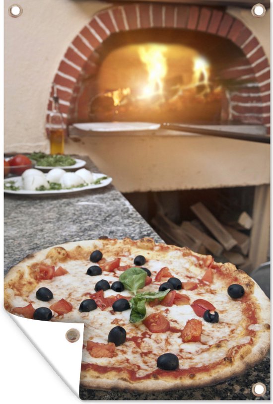 Tuindecoratie Pizza uit pizza oven - 40x60 cm - Tuinposter - Tuindoek - Buitenposter