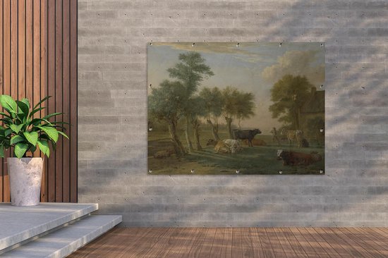 Affiche de jardin Paulus Potter (RM) - Vaches dans un pré près d'une ferme - Peinture de Paulus Potter affiche de jardin en vrac 160x120 cm - Toile de jardin / Toile d'extérieur / Peintures pour l'extérieur (décoration de jardin) XXL / Groot format!