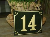 Emaille huisnummer 18x15 groen/creme nr. 14