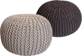 Pippa Design Poef - rond - gebreid - XL - beige en bruin - set van 2