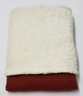 little feet - baby - winter dekentje - 100 x 70 cm - brique roest wafelkatoen - crème KATOEN teddy - WIEG - KINDERWAGEN