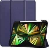 Hoes Geschikt voor iPad Pro 2021 (12,9 inch) Hoes Book Case Hoesje Trifold Cover Met Uitsparing Geschikt voor Apple Pencil - Hoesje Geschikt voor iPad Pro 12,9 inch (2021) Hoesje Bookcase - Blauw