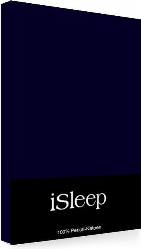 iSleep Perkal Hoeslaken - Eenpersoons - 80x200 cm - Donker Blauw