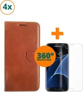 Samsung Galaxy S7 Edge Front & Back Protection | 4x Samsung Galaxy S7 Edge Screenprotector | 4x Samsung Galaxy S7 Edge Bruine Book case
