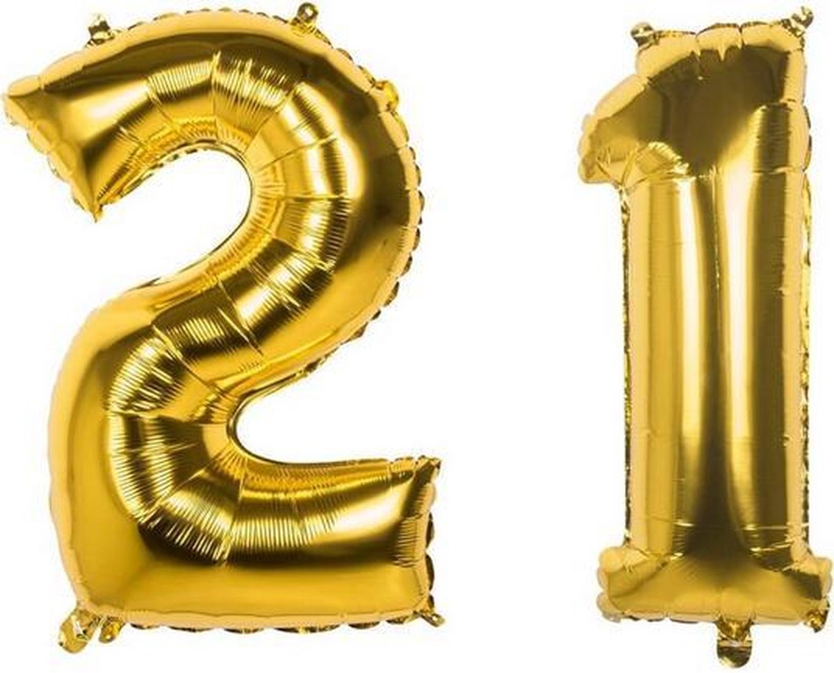 21 Jaar Folie Ballonnen Goud - Happy Birthday - Foil Balloon - Versiering - Verjaardag - Mannen - Vrouwen - Feest - XL - 82 cm