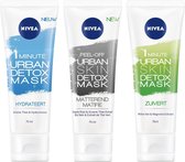 NIVEA Essentials Urban Skin Detox Mask - voordeelset - 3 stuks - zuivert/hydrateerd/matterend