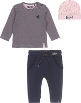 Dirkje Bio Basic SET(3delig) Blauwe broek, Shirt gestreept met Mutsje - Maat 62