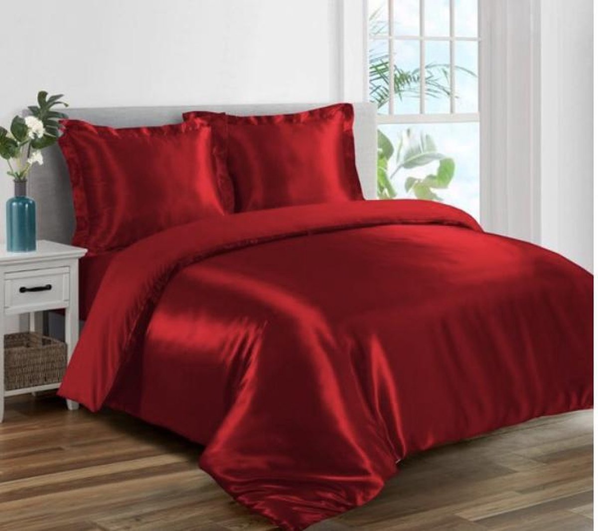 dekbedovertrek -Glans Satijn Uni -Tweepersoons -Lits-jumeaux- 240x200/220 cm +2 kussenslopen 60x70 cm -Rood