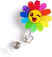 Porte badge avec cordon de serrage 60 cm - clip - dérouleur - fleur multicolore