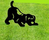 Tuinsteker - Tuindecoratie - Puppy - Plastiek - Gazonsteker - Tuinprikker - Roest - Hond - 22cm x 15cm